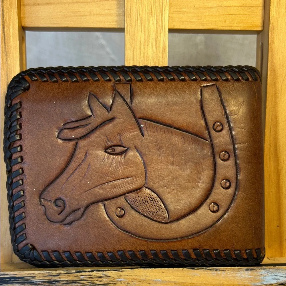 Handmade vintage equestrian horse cowboy bifold wallet